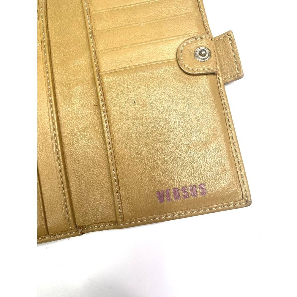 Versus by Versace Women's Beige Brown Wallet Silver Buckle Trifold Leather Y2K - Picture 5 of 13